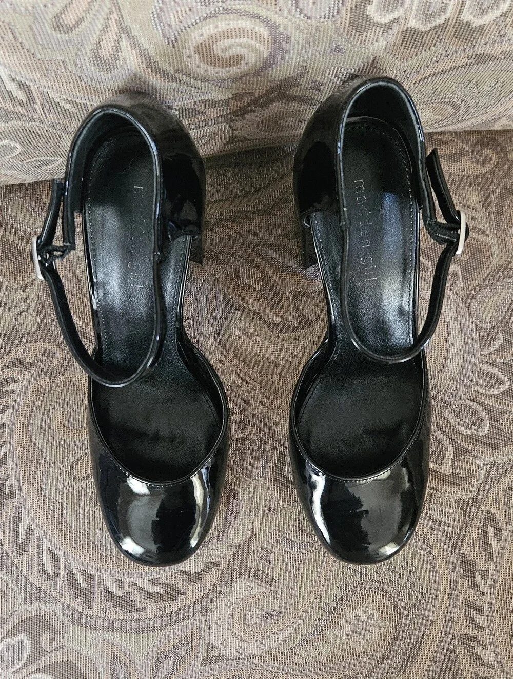 MADDEN GIRL Synthetic Black Patent Mary Jane Platform High Heels Sz 9.5M